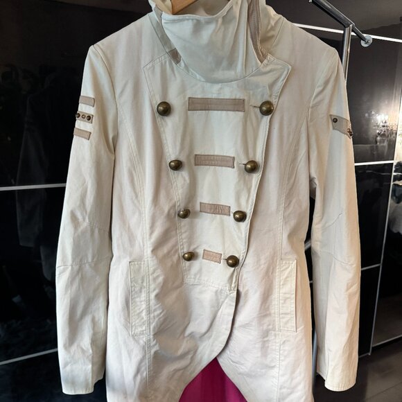 Vintage Mackage Double Closure Leather Trim Trench Coat Jacket - Picture 1 of 9
